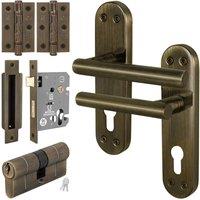 AFIT T-Bar Antique Brass Euro Double Cylinder Lock Set Hinges in Bronze | Size: 150mm x 150mm