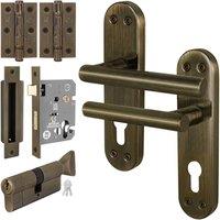 AFIT T-Bar Antique Brass Euro Thumbturn Cylinder Lock Set Hinges in Bronze | Size: 150mm x 150mm