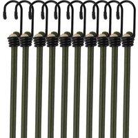 NESTLUNE 30cm 10 Pack Elasticated Bungee Cords with Hooks - Heavy Duty in Green | Size: 10000mm x 520mm