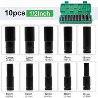SPETLEK 10 PCS 1/2" inch Deep Impact Socket Tool Set in Black