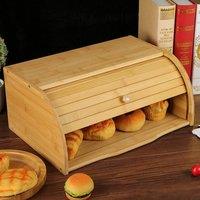 SPETLEK Bamboo Wooden Bread Bin Lift Up Lid Food Loaf Storage Container in Natural | Size: 0.6m2