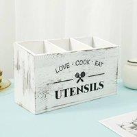 KORVIXA White Wooden Kitchen Utensil Storage Pot Cutlery Holder | Size: 0.6m2