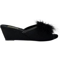 Sleepers Women's Anne Jewelled Rosette Boa Mule Slippers in Black | Size: 3