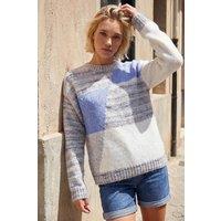 Roman Women's Textured Colour Block Knit Jumper in Light Blue | Size: 10