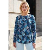 Roman Women's Geo Print Stretch Jersey Top in Navy | Size: 10