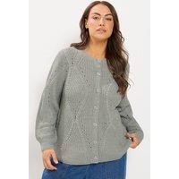 Yours Women's Pointelle Knit Cardigan in Grey | Size: 30-32