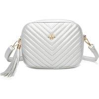 Fontanella Fashion Women's Bee Symbol Quilted Zipper Compartment Tassel Crossbody Handbag in Silver