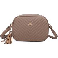 Fontanella Fashion Women's Bee Symbol Quilted Zipper Compartment Tassel Crossbody Handbag in Taupe