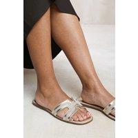 Where's That From Women's 'Maldives' Cut Out Strap Flat Sandals in Metallic Gold | Size: 5