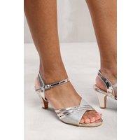 Where's That From Women's 'Gracie' Low Heel Sandals With Buckle Ankle Strap in Silver | Size: 5