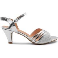 Where's That From Women's 'Angie' Low Heel Sandals With Buckle Ankle Strap in Silver | Size: 5