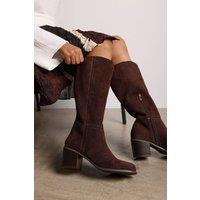 Where's That From Women's 'Colette' Suede Knee High Block Heel Boot in Brown | Size: 7