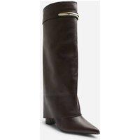 Where's That From Women's Nareva Fold Over Shark Block Heel Point Toe Boots With Trim Detail in Brown | Size: 8