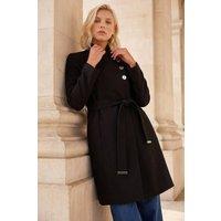 Roman Women's Petite Wrap Coat in Black | Size: 12