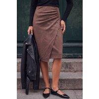 Roman Women's Faux Suede Ruched Side Skirt in Chocolate | Size: 20