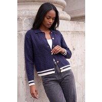 Roman Women's Cable Collared Knit Cardigan in Navy | Size: 10