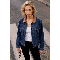 Roman Women's Cord Collar Denim Jacket in Indigo | Size: 16