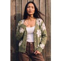 Roman Women's Fluffy Floral Cardigan in Khaki | Size: 16