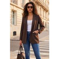 Roman Women's Petite Revere Collar Stretch Blazer in Chocolate | Size: 14