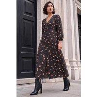 Roman Women's Lace Floral Print Midi Dress in Black | Size: 10