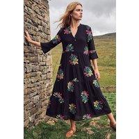 Roman Women's Embroidered Floral Tiered Dress in Black | Size: 10