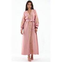 MSN Collection Women's Embroidered V-Neck Maxi Dress in Dusty Pink | Size: Large