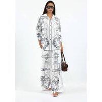 MSN Collection Women's Printed Shirt & Wide-Leg Trouser Set in Off-White | Size: Medium