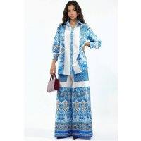MSN Collection Women's Geometric Shirt & Wide-Leg Trouser Set | Size: Medium