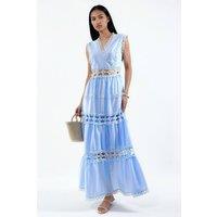 MSN Collection Women's Sleeveless Lace V-Neck Maxi Dress in Baby Blue | Size: Medium