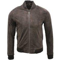 Infinity Leather Men's Varsity Soft Suede Leather Bomber Jacket in Brown | Size: 3XL