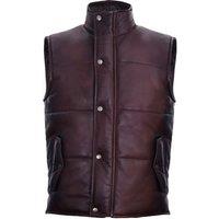 Infinity Leather Men's Puffer Warmer Waistcoat Sleeveless Padded Leather Jacket in Brown | Size: XS