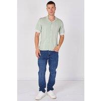 ELAINA FASHION Men's Textured Knitted Button-Through Polo Shirt in Light Green | Size: Large
