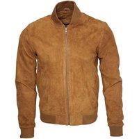Infinity Leather Men's Retro Goat Suede Varsity Leather Bomber Jacket-Athens in Tan | Size: 3XL