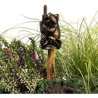 Jardinopia Frog On Bullrush Cane or Stake Topper - L4 x W4 x H8.5 cm in Bronze