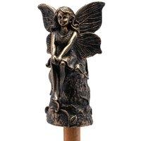 Jardinopia Fairy Sitting On Tree Stump Stake or Cane Topper - L4.5 x W5 x H8.5 cm in Bronze