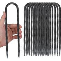 KORVIXA 12 U-Shaped Rebar Stakes 10 Heavy Duty Ground Anchors Tent Peg in Black