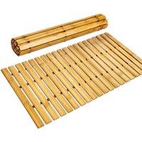 PAWNORA Foldable Bamboo Wood Bath Mat Small 30 x 60 cm in Brown