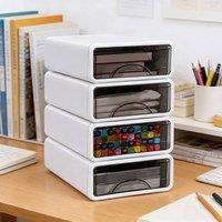 PAWNORA Organizer 4 Tier Stackable Desk Storage Box, Plastic Storage Drawers in White | Size: 0.6m2
