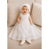 Lilly + Bo Girl's Lilith Baptism Christening Gown with Bonnet in White | Size: 6 m