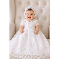 Lilly + Bo Girl's Vivian - Baptism Christening Gown with Bonnet in White | Size: 18 m