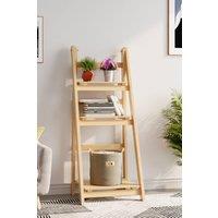 H&O Direct 3 Layer Wooden Foldable Ladder Shelf for Plants in Brown
