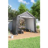 H&O Direct Outdoor Garden Galvanized Tube Storage Shed 8x8FT in Dark Grey