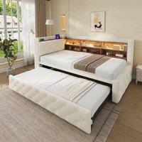 STILVORA 90 x 190 cm Sofa Bed with Storage Armrest & USB Charging in Beige | Size: Single