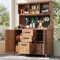 STILVORA Garden Cabinet with Drawers, Doors & Metal Pegboard in Natural