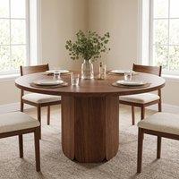 STILVORA Round Dining Table 120 cm for 4-6, Walnut