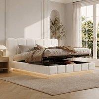 STILVORA 6ft Super King Ottoman Bed with LED & Storage in Cream
