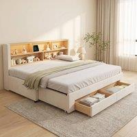 STILVORA 3-in-1 Extendable Sofa Bed Frame with LED Headboard & Drawers in Beige | Size: Single
