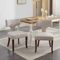 HomeTouch Set of 2 Linen Fabric Upholstered Dining Chairs Accent Chair in Beige | Size: 2 Pack
