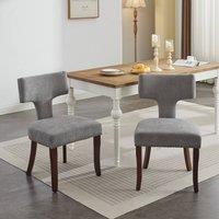 HomeTouch Set of 2 Linen Fabric Upholstered Dining Chairs Accent Chair in Grey | Size: 2 Pack