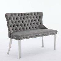HomeTouch Home Touch Velvet Double Dining Bench Loveseat with Chrome Steel Legs in Grey | Size: 1 Pack